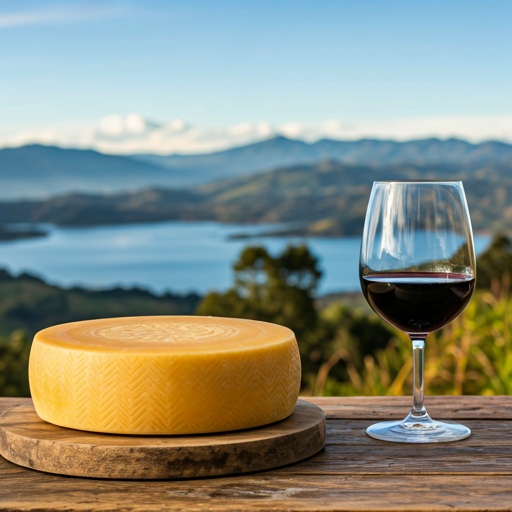 Queso Paipa artesanal con vista al Lago Sochagota al amanecer